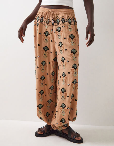 East Mimi Embroidered Balloon Trousers, Camel (BEIGE), large
