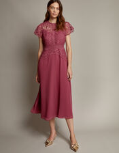 Monica Lace Midi Bridesmaid Dress, DARK PINK, large