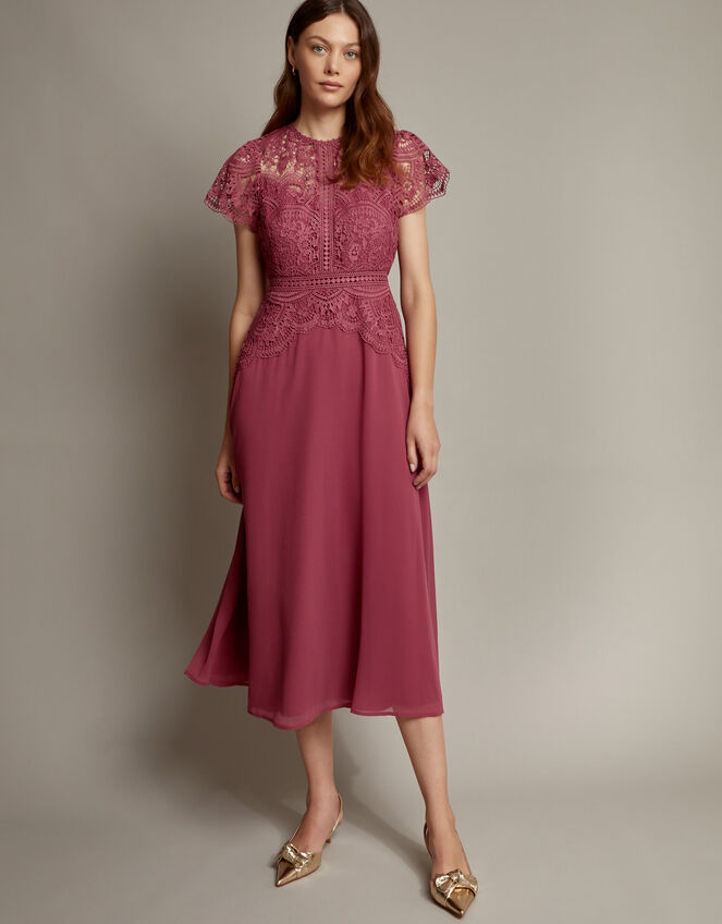 Monica Lace Midi Bridesmaid Dress, DARK PINK, large