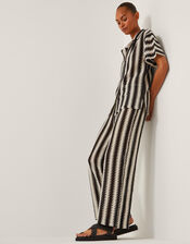 Cleo Crochet Stripe Wide Leg Trousers, Black (BLACK), large