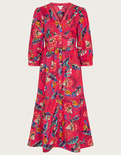 Flavia Feather Print Midi Dress, Red (RED), large