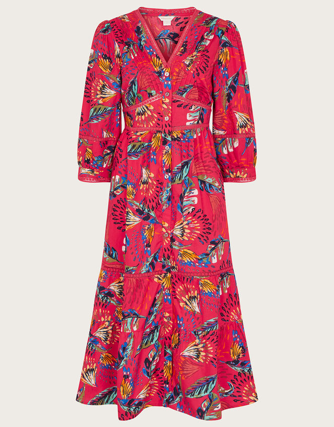 Flavia Feather Print Midi Dress, Red (RED), large