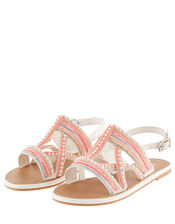 Cross Strap Beaded Sandals , Pink (PINK), large
