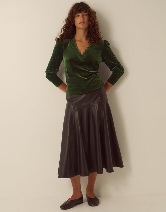 Lexi Lace Trim Velvet Top, Green (OLIVE), large