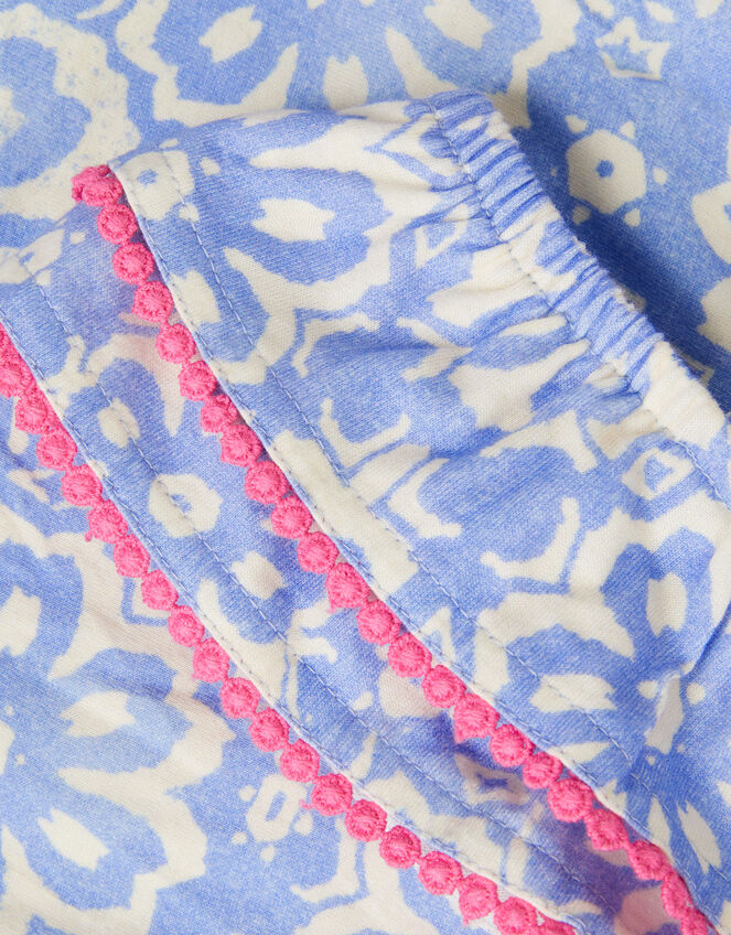 Batik Print Ruffle Playsuit , Blue (NAVY), large