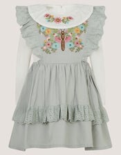Baby Butterfly Embroidered Pinafore Dress & Top Set, Green (GREEN), large