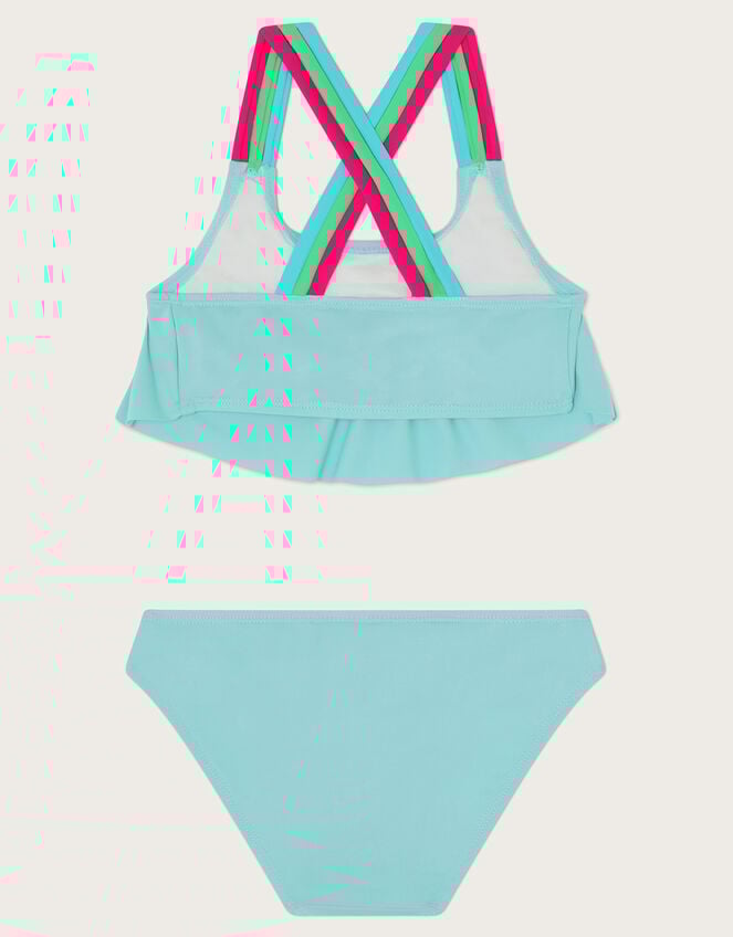 Cross Strap Frilly Bikini Set, Blue (TURQUOISE), large