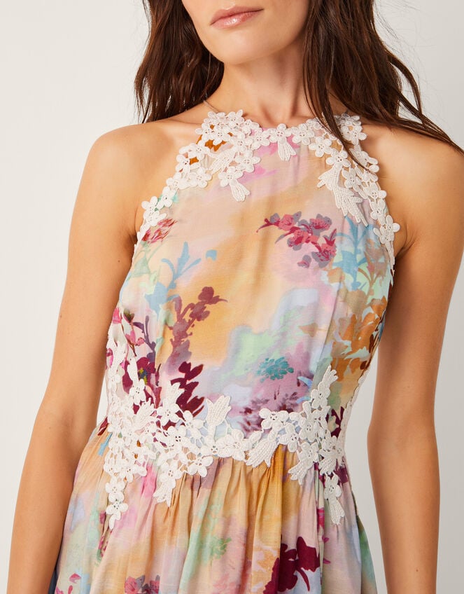 Mia Floral Embroidered Halter Midi Dress, Multi (MULTI), large