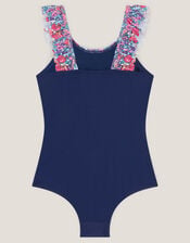 Seashell Floral Frill Swimsuit, Blue (BLUE), large