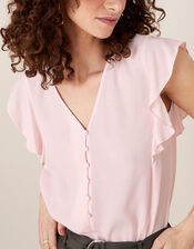 Ruffle Short Sleeve Blouse, Pink (BLUSH), large
