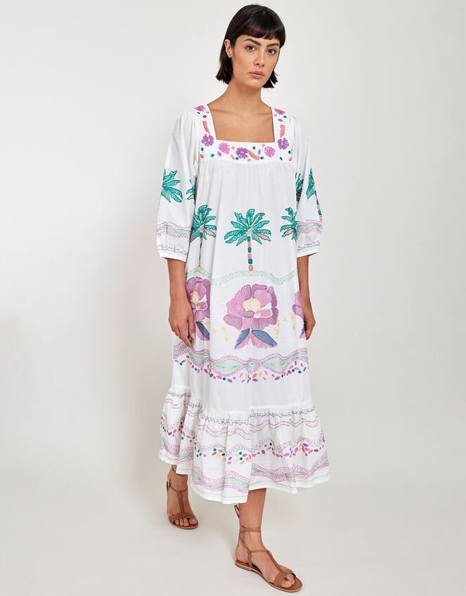 East Palm Embroidered Dress, White (WHITE), large