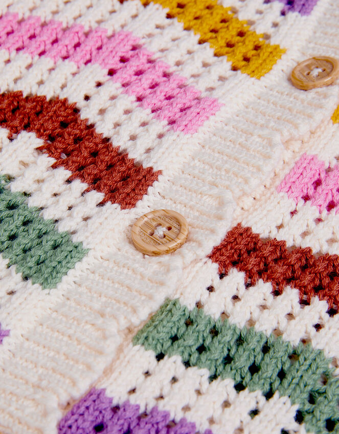 Zigzag Stripe Crochet Cardigan, Multi (MULTI), large