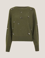 Sable Sequin Embellished Jumper, Green (KHAKI), large