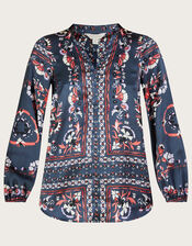 Jamelia Scarf Print Blouse with Recycled Polyester, Grey (CHARCOAL), large