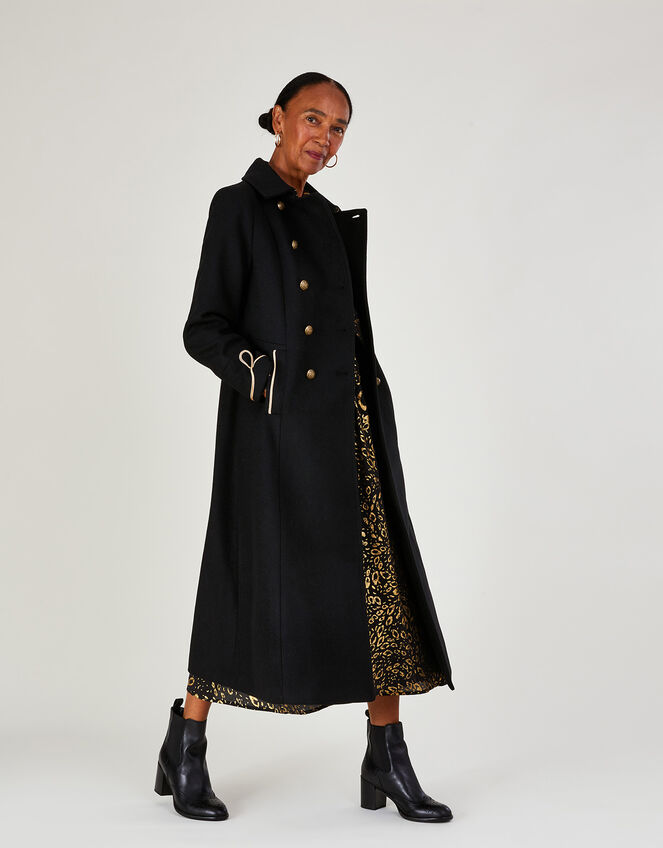 Minnie Military Long Wool Coat, Black (BLACK), large