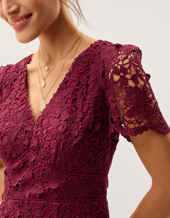 Gia Cutwork Lace Midi Dress, Red (BURGUNDY), large
