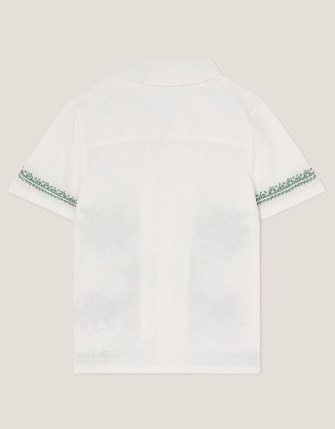 Tiger Embroidered Short Sleeve Shirt, Ivory (IVORY), large