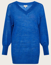 V-Neck Jumper in Linen Blend, Blue (COBALT), large