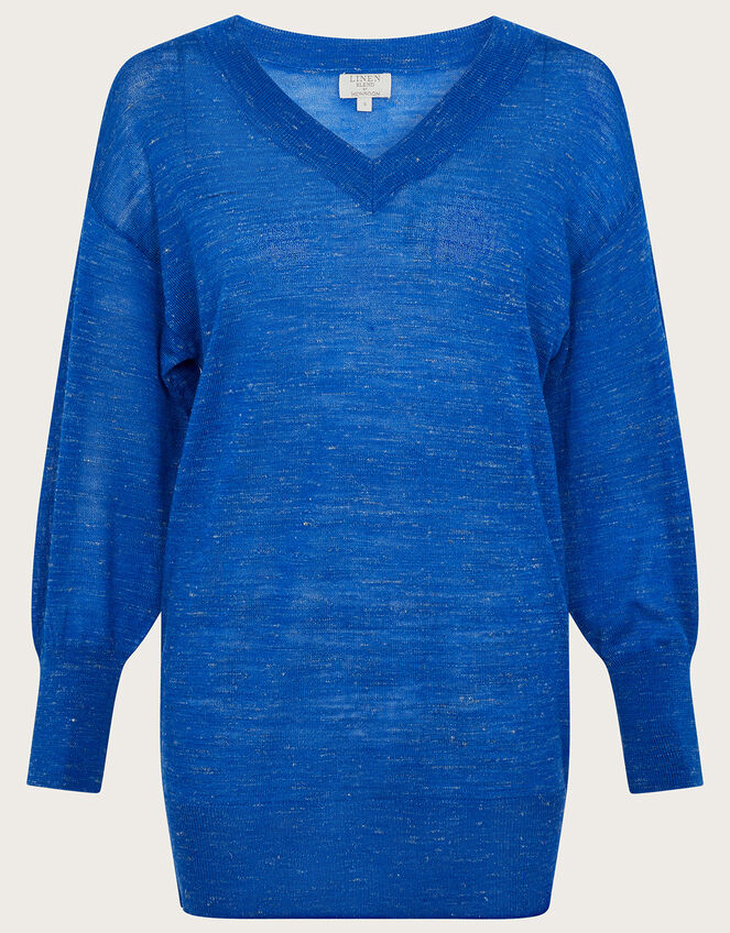 V-Neck Jumper in Linen Blend, Blue (COBALT), large