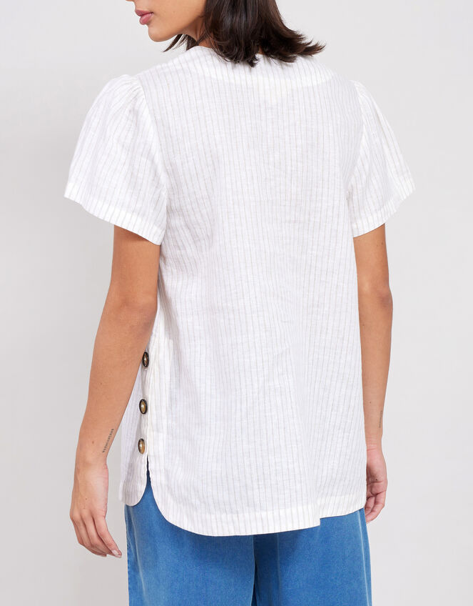 East Zahra Pinstripe Linen-Blend Top, Natural (NATURAL), large
