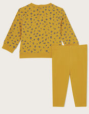 Newborn Leopard Print Sweat Set, Yellow (MUSTARD), large