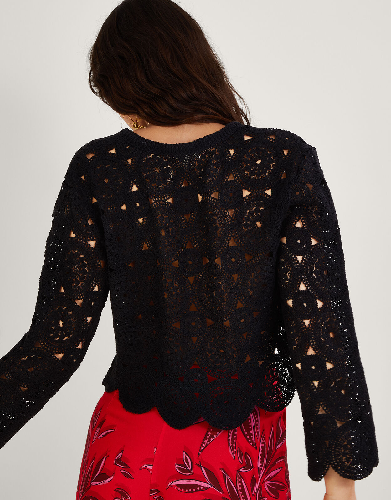 Crochet Crop Cardigan in Sustainable Cotton Black Cardigans