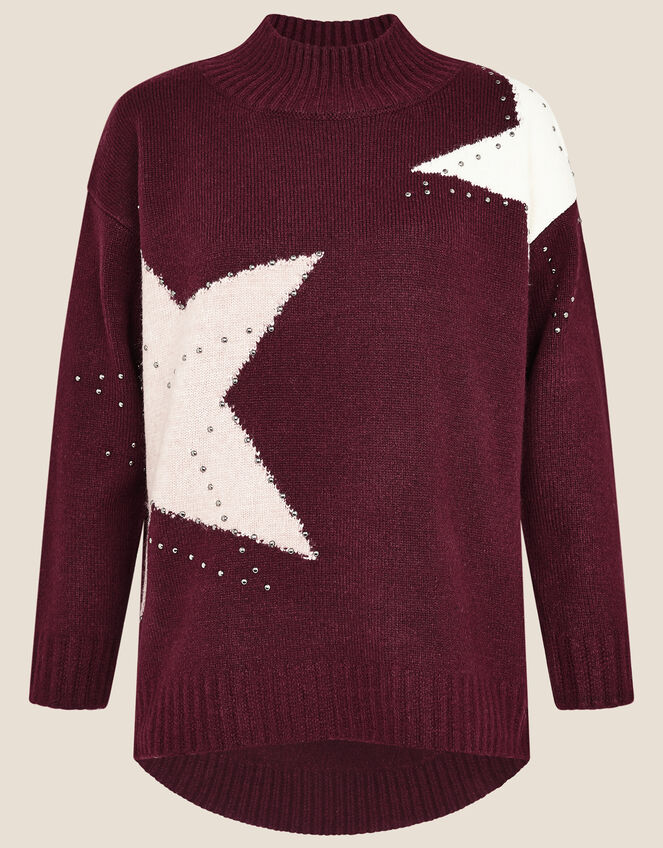 Stacy Star Knit Jumper, Red (BERRY), large