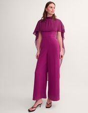 Valerie Cape Wide Leg Jumpsuit, Purple (PURPLE), large