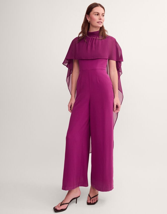 Valerie Cape Wide Leg Jumpsuit, Purple (PURPLE), large