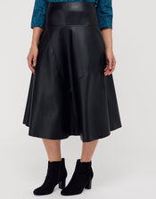 Carly Faux Leather Midi Skirt , Black (BLACK), large