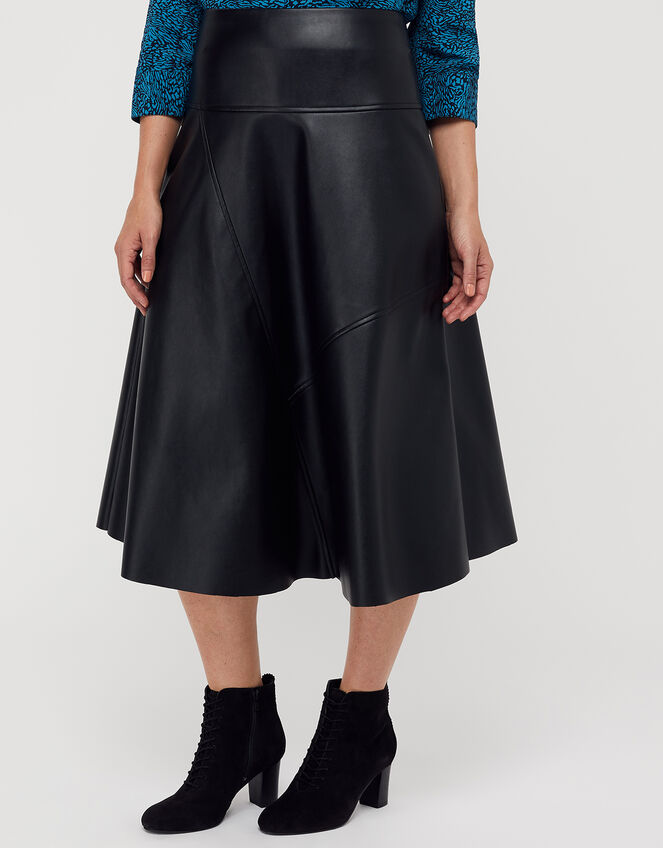 Carly Faux Leather Midi Skirt , Black (BLACK), large