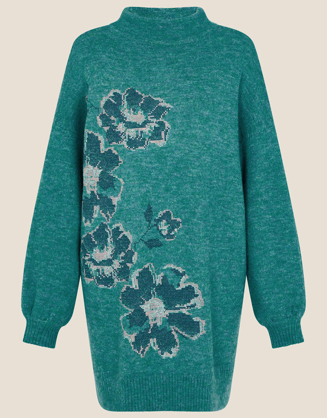 Fiona Floral Jacquard Jumper, Teal (TEAL), large