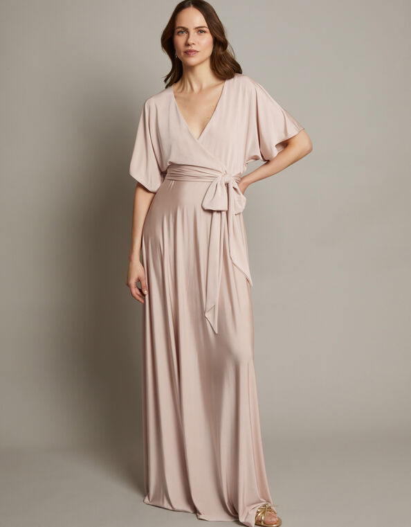 Jillian Drape Tie Waist Bridesmaid Dress, Pink (PINK), large