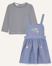 Baby Butterfly Pinny and Top, Blue (BLUE), large