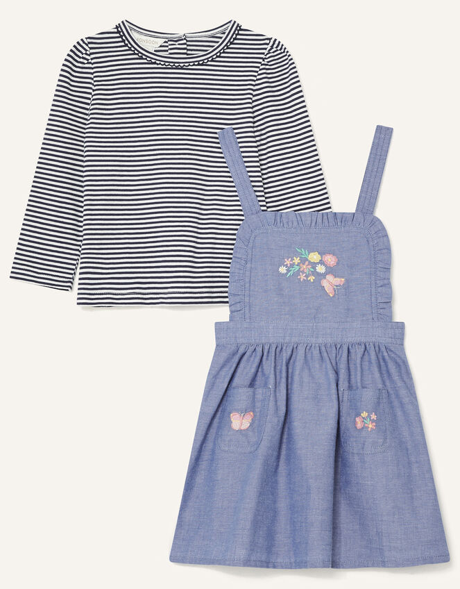 Baby Butterfly Pinny and Top, Blue (BLUE), large