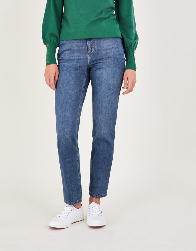 Boyfriend Straight Leg Denim Jeans, Blue (DENIM BLUE), large