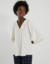 Long Sleeve Bohemian Jersey Top, Ivory (IVORY), large