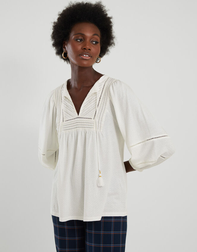 Long Sleeve Bohemian Jersey Top, Ivory (IVORY), large
