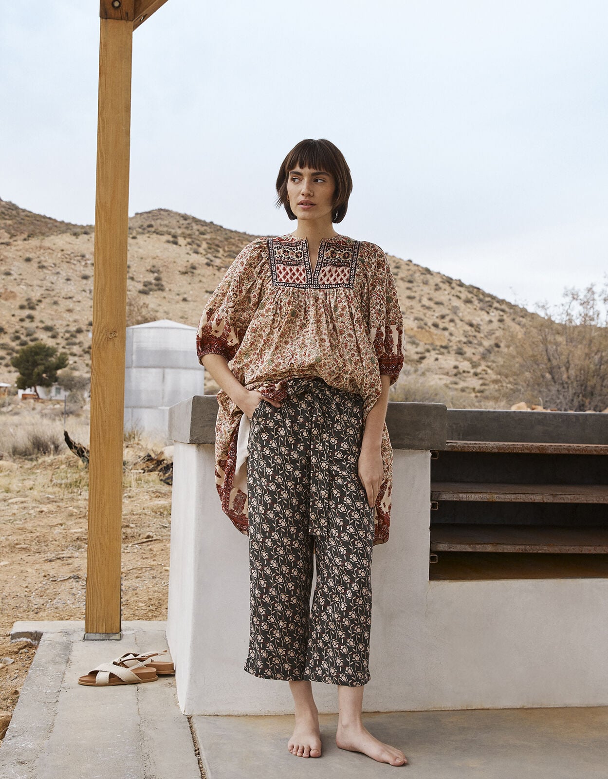 Joanna Linen Crop Trousers Green 
