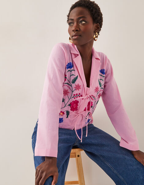 Agata Embroidered Tie Top, Pink (PINK), large