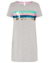 Sequin Stripe Sweat Dress, Grey (GREY), large