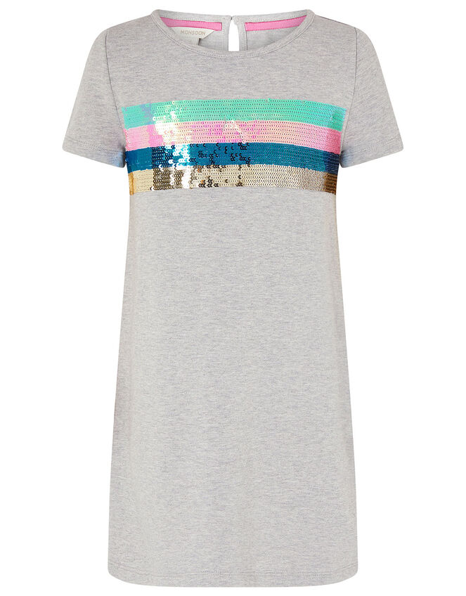 Sequin Stripe Sweat Dress, Grey (GREY), large
