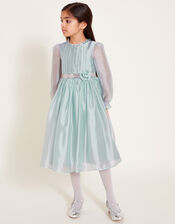 Christina Sequin Belt Long Sleeve Dress, Green (GREEN), large