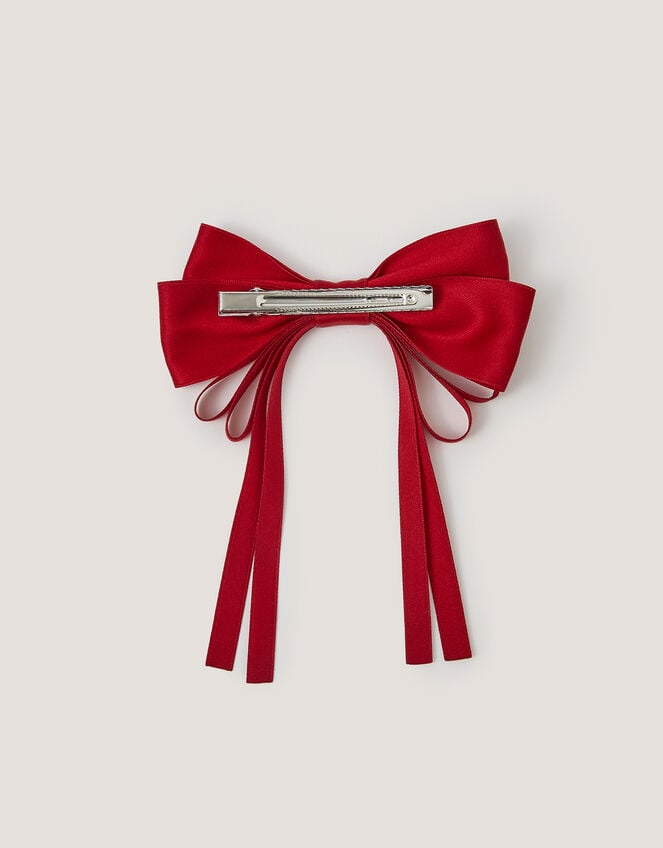 Ribbon Bow School Hair Clip, Red (RED), large