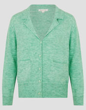 Cora V-Neck Collared Cardigan, Green (GREEN), large