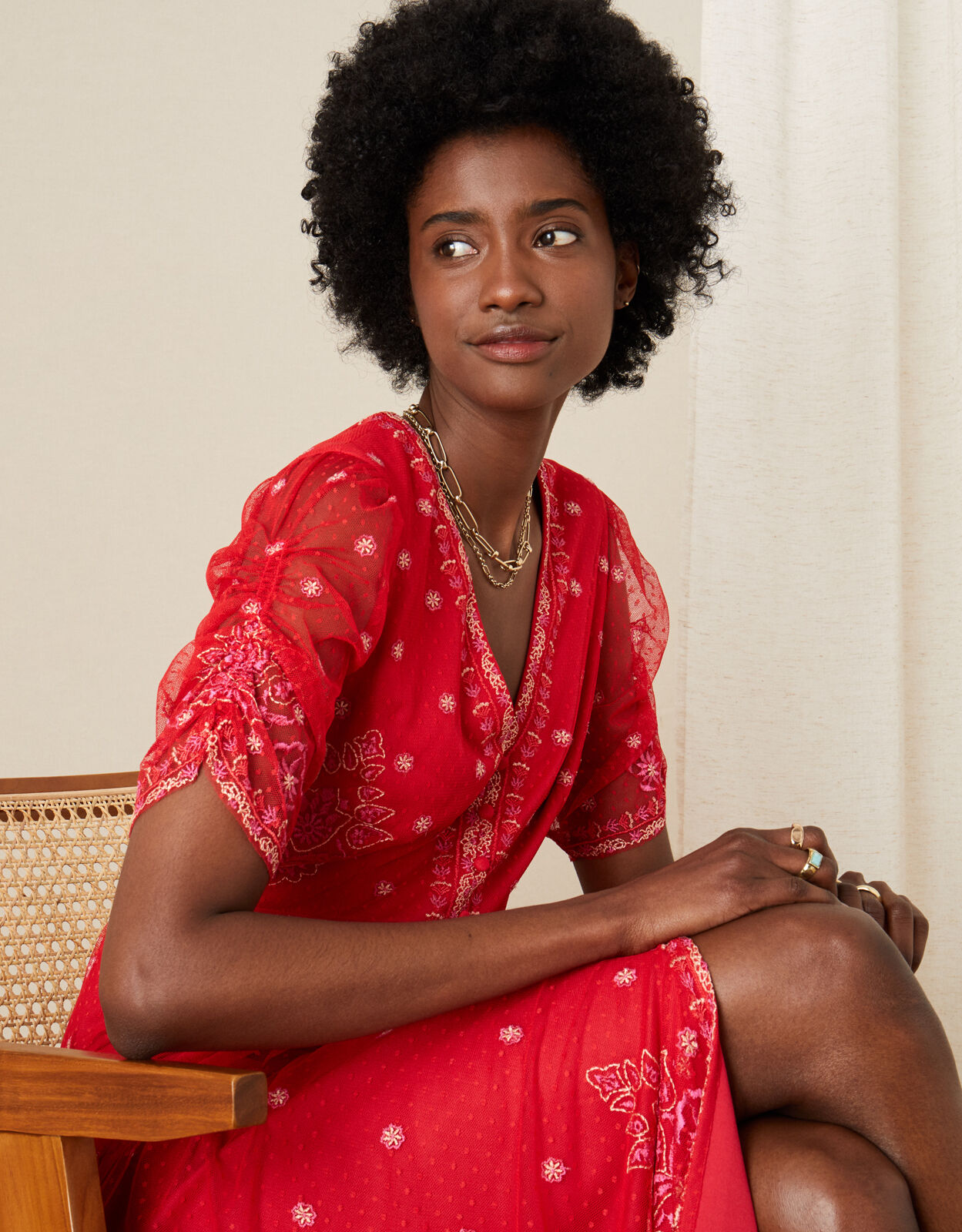 Embroidered mesh midi dress cheap
