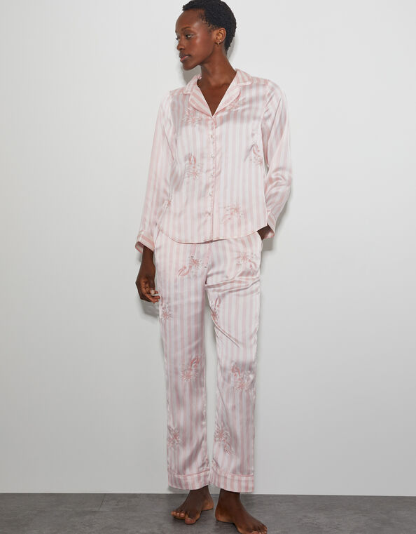 Molly Embroidered Stripe Pajama Set, Pink (PINK), large