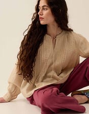 East Liza Pintuck Linen Top, Camel (BEIGE), large