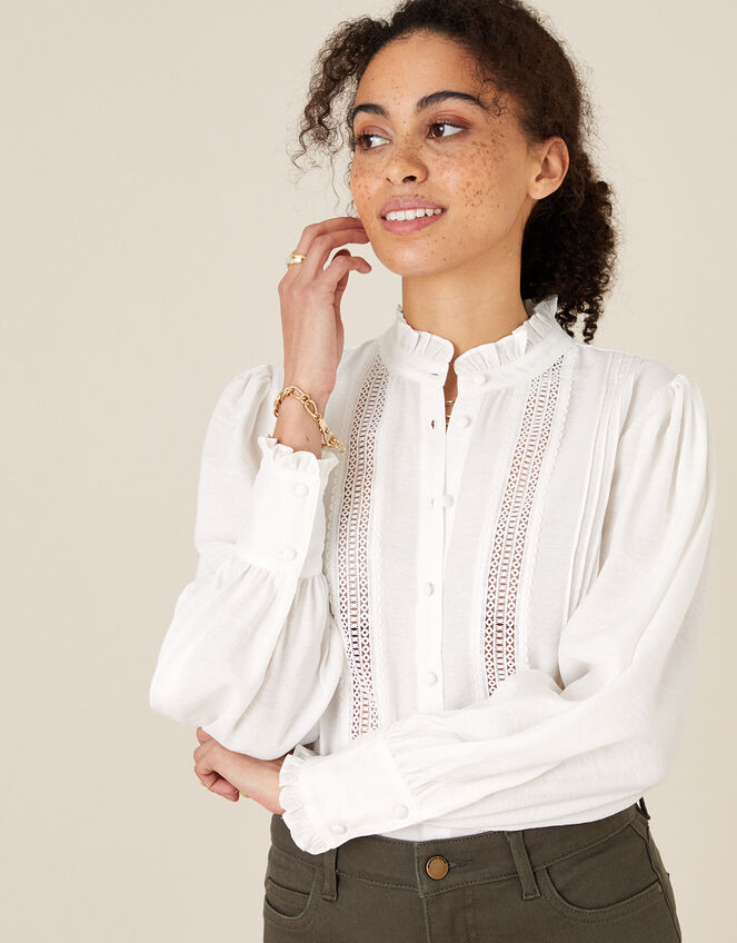 Victoriana Lace Trim Blouse, Ivory (IVORY), large