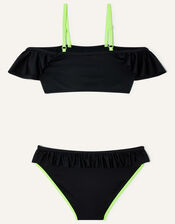 Frill Front Neon Bikini, Black (BLACK), large